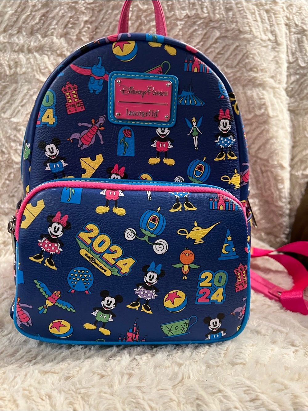 Disney Parks 2024 Loungefly Mini Backpack Mickey Minnie Castle Icons Blue Pink
